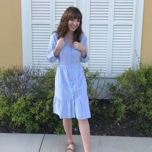 Blue linen long sleeve dress